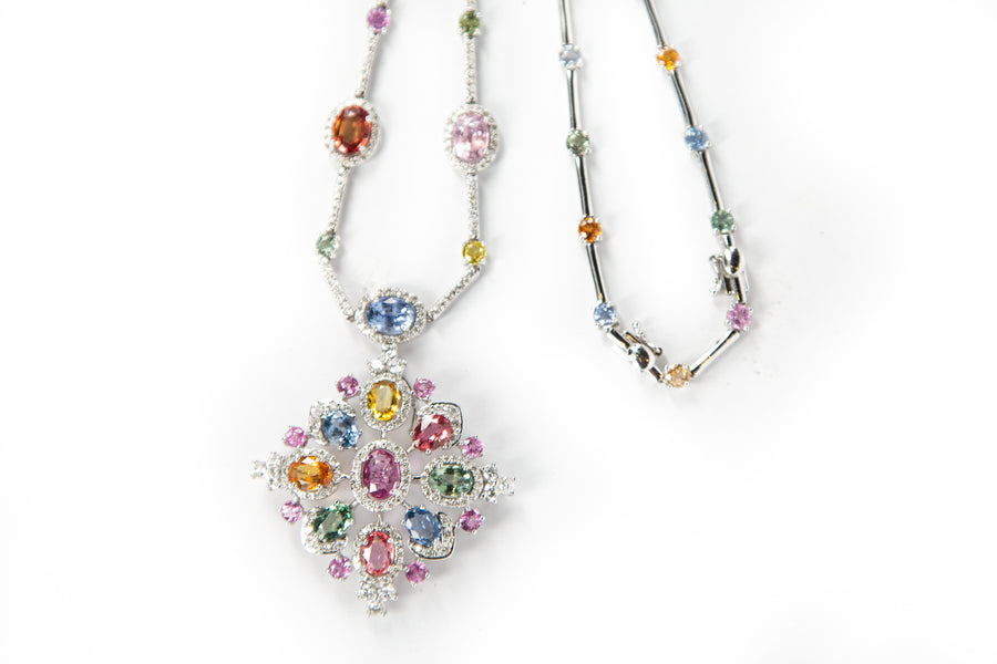 Multi-Color Sapphire Diamond Necklace