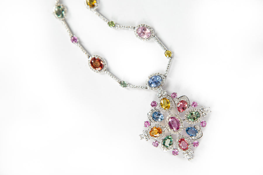 Multi-Color Sapphire Diamond Necklace