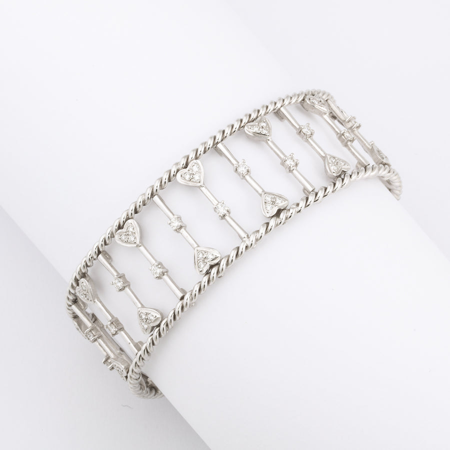 White Gold Cable and Diamond Cuff Bracelet
