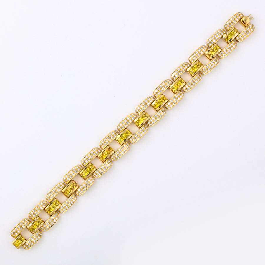 Gold and Diamond Fancy Link and Yellow Sapphire Bracelet