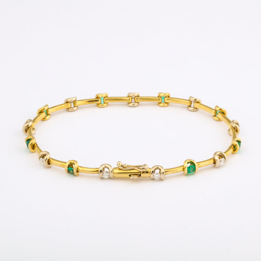 Emerald, Diamond, and Gold Filament Stack Bracelet