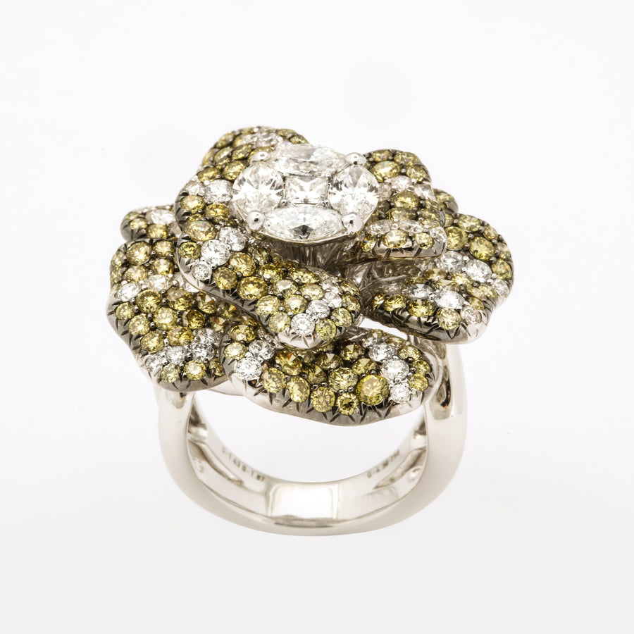 Multi Color Green + Colorless Diamond Floral Ring