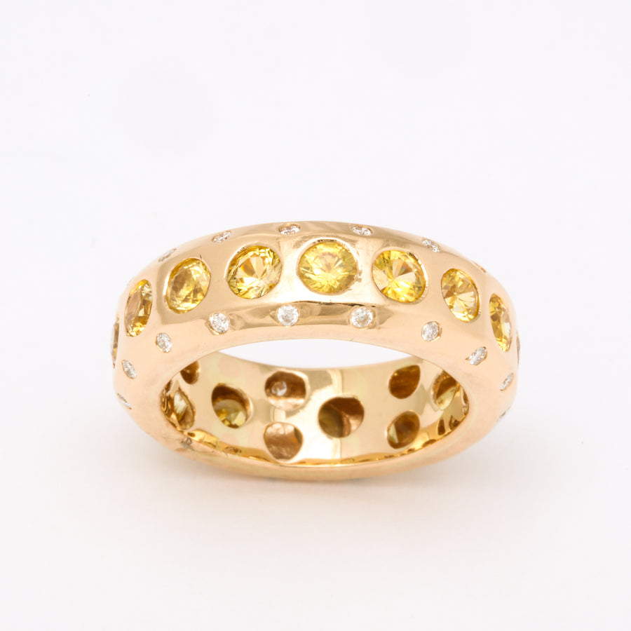 Diamond Bevel + Yellow Sapphire Band Ring