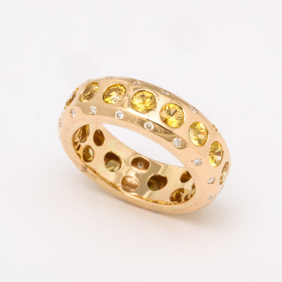 Diamond Bevel + Yellow Sapphire Band Ring