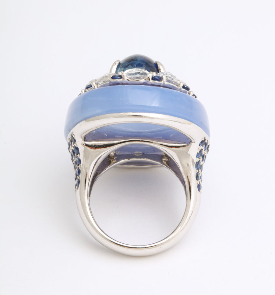 Chalcedony and Sapphire Dome Ring