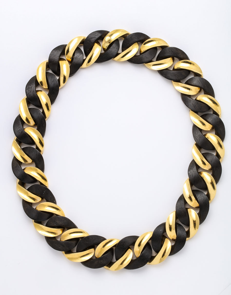 Yellow Gold and Ebony Wood Curb-Link Necklace