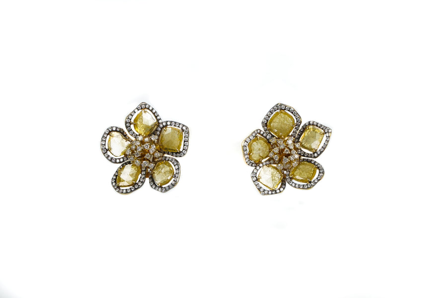 Budding Flower Diamond Post Earrings