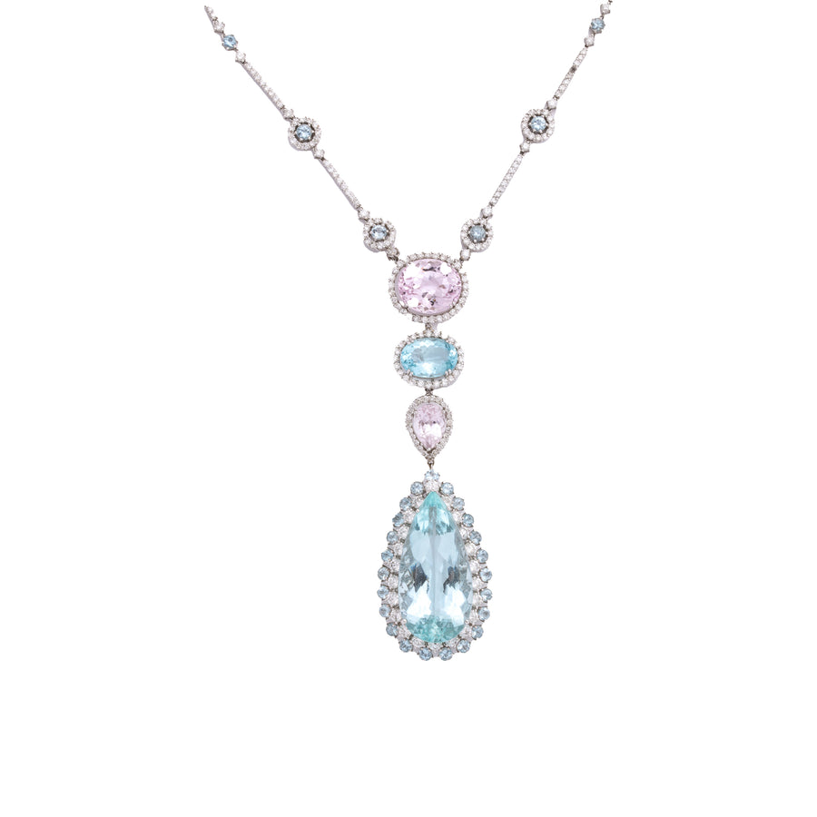 Aquamarine, Kunzite and Diamond Pendant Necklace