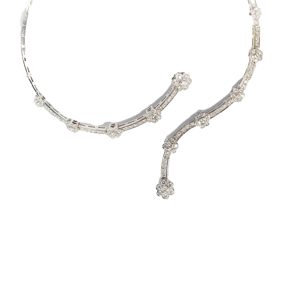 Asymmetric White Gold and Diamond Foliate Necklace