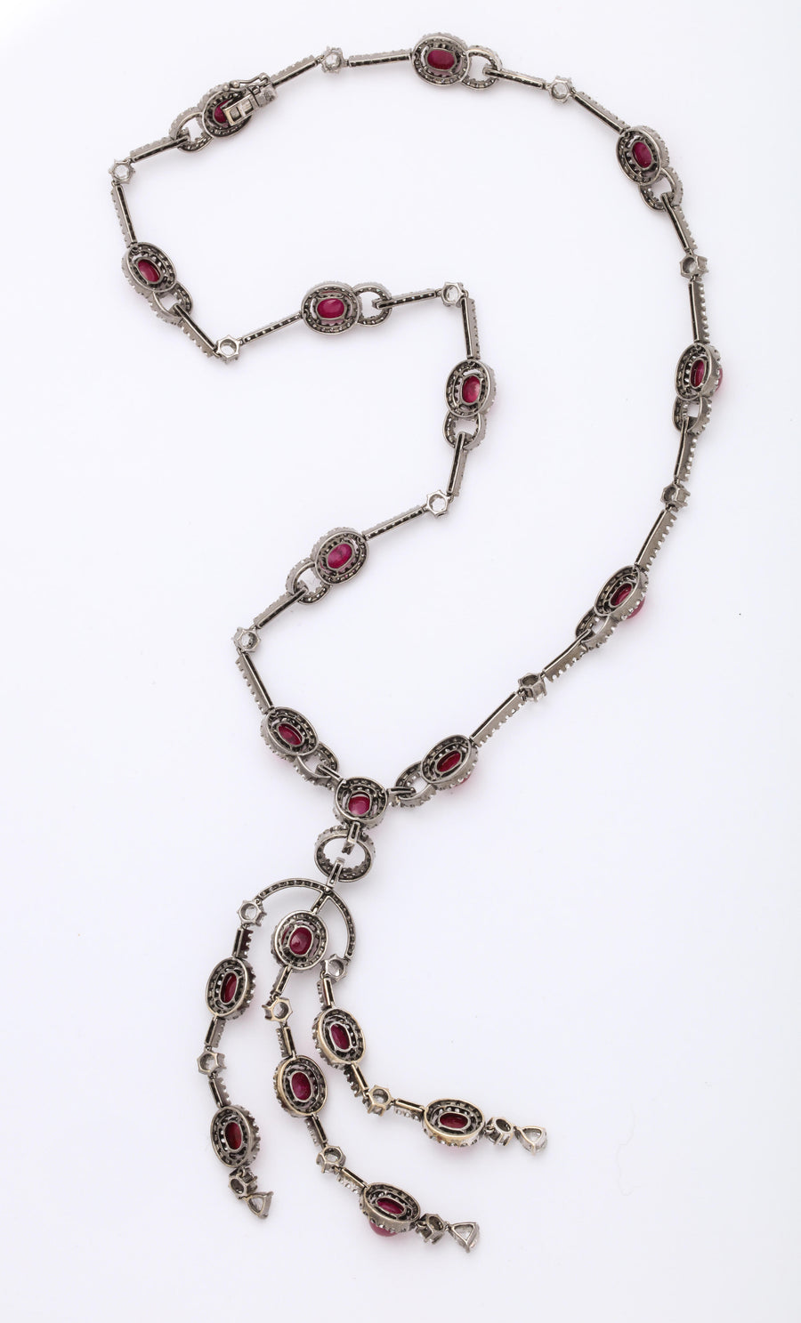 Plunging Cabochon Ruby and Diamond Necklace