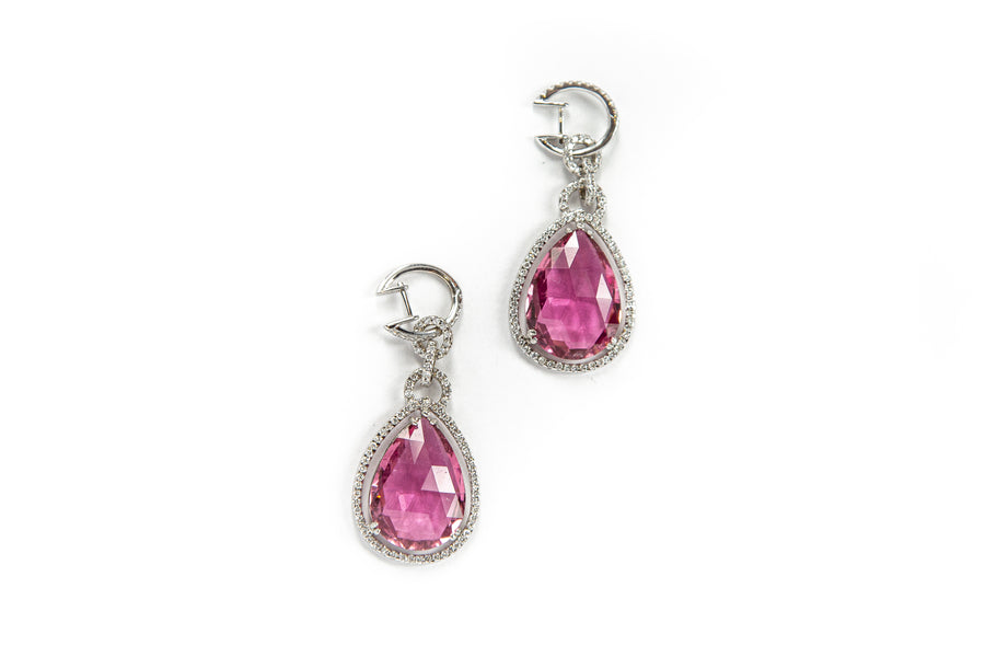 Pink Tourmaline Diamond Dangle Drop Earrings