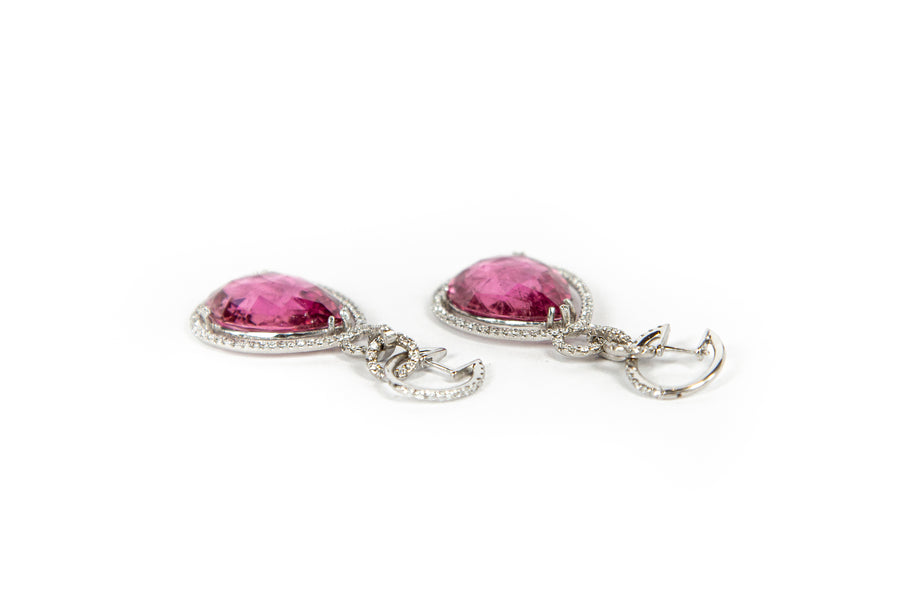 Pink Tourmaline Diamond Dangle Drop Earrings