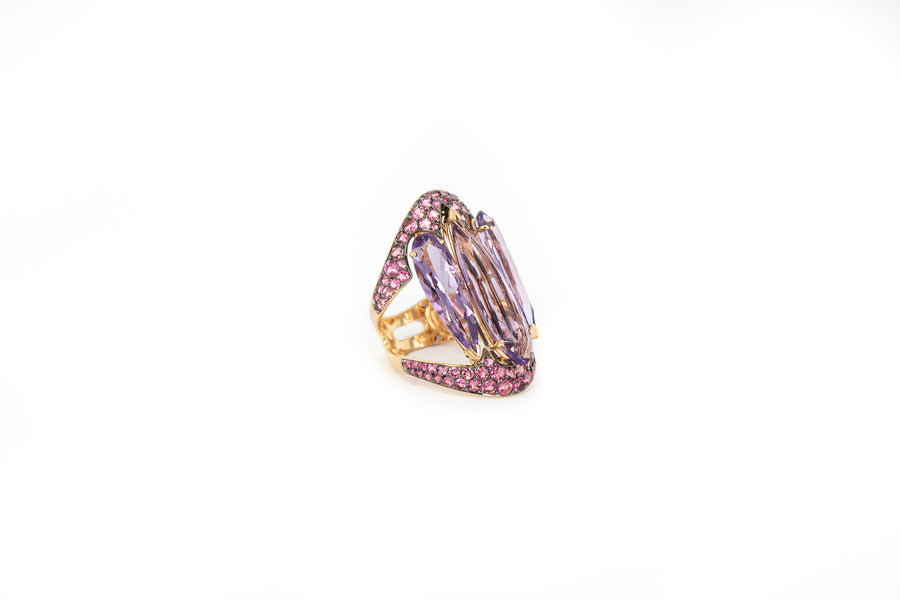 Purple Tri Stone Shield Ring