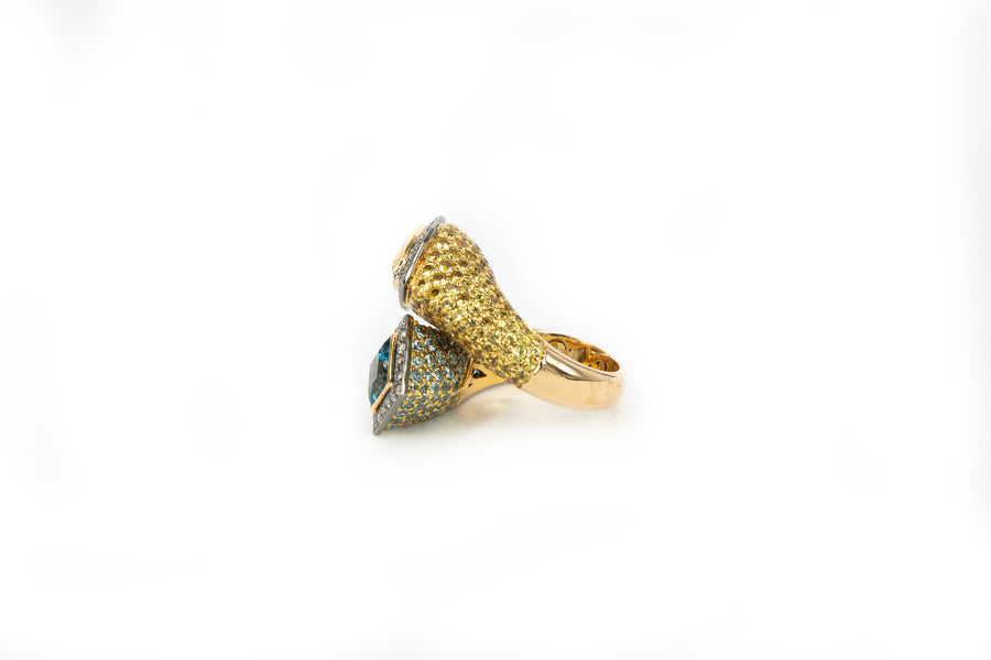 Asymmetric Toi et Moi Fancy Shape Colorstone and Diamond Ring