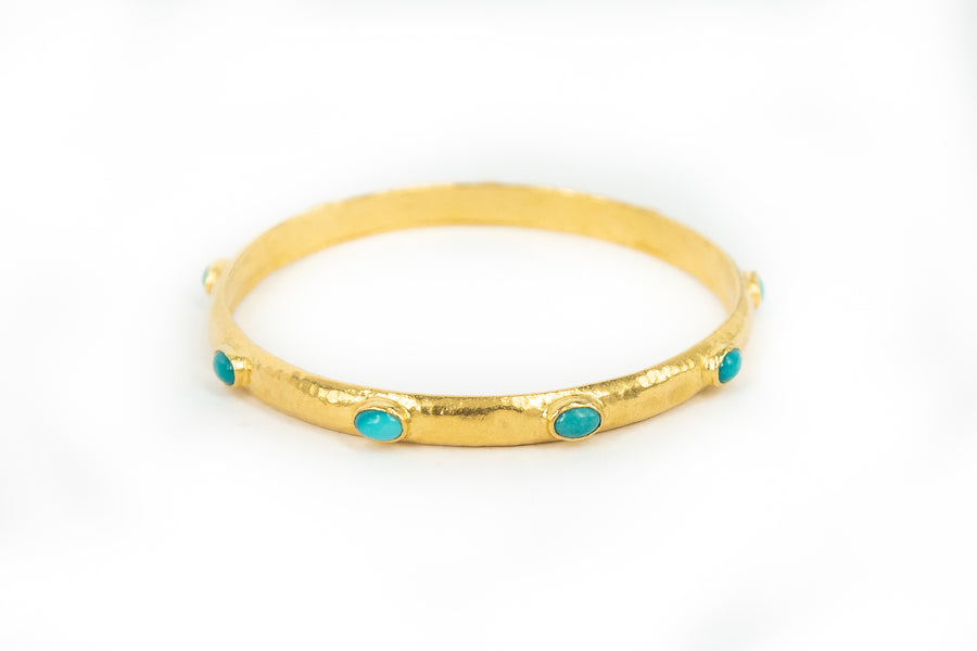 Hammered Yellow Gold Turquoise Bangle