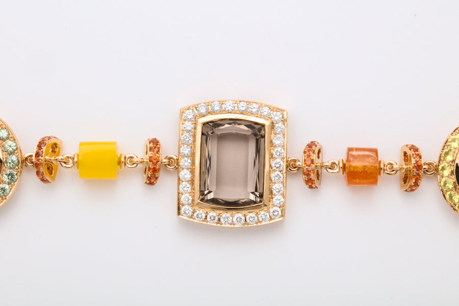 Arpege Smokey Topaz, Diamond, Multicolor Stone Boho Glam Bracelet