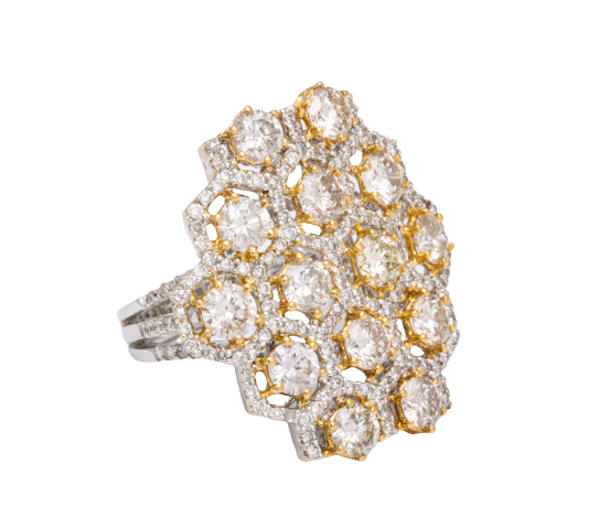 White Gold and Diamond Honeycomb Cocktail Ring