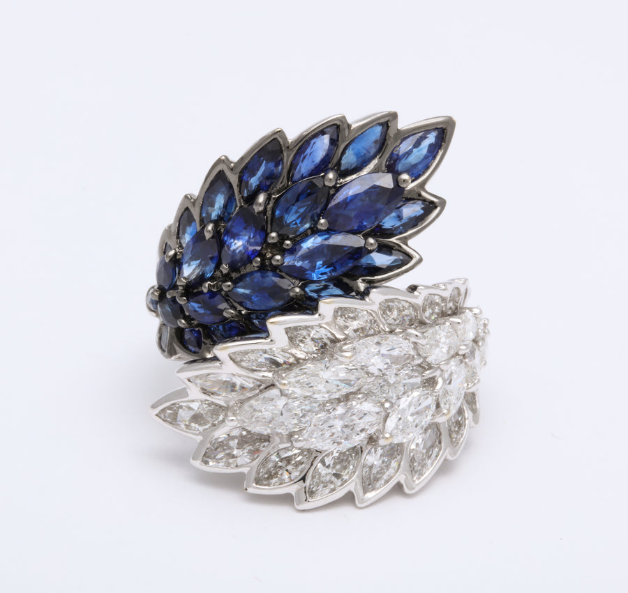 Toi et Moi Marquise Sapphire and Diamond Wreath Wrap Cocktail Ring