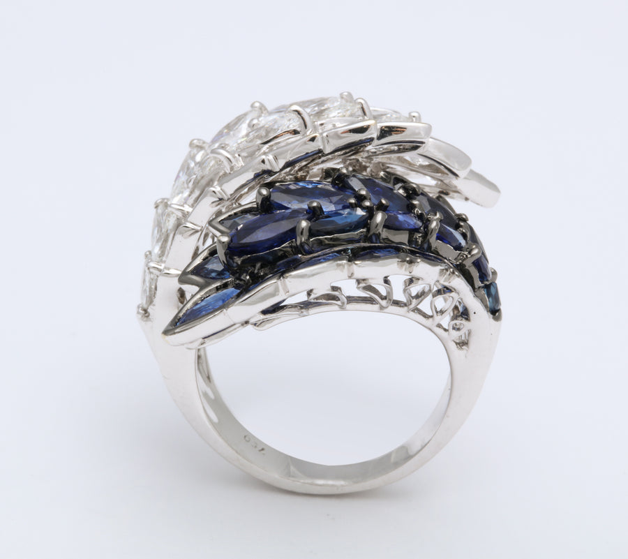 Toi et Moi Marquise Sapphire and Diamond Wreath Wrap Cocktail Ring