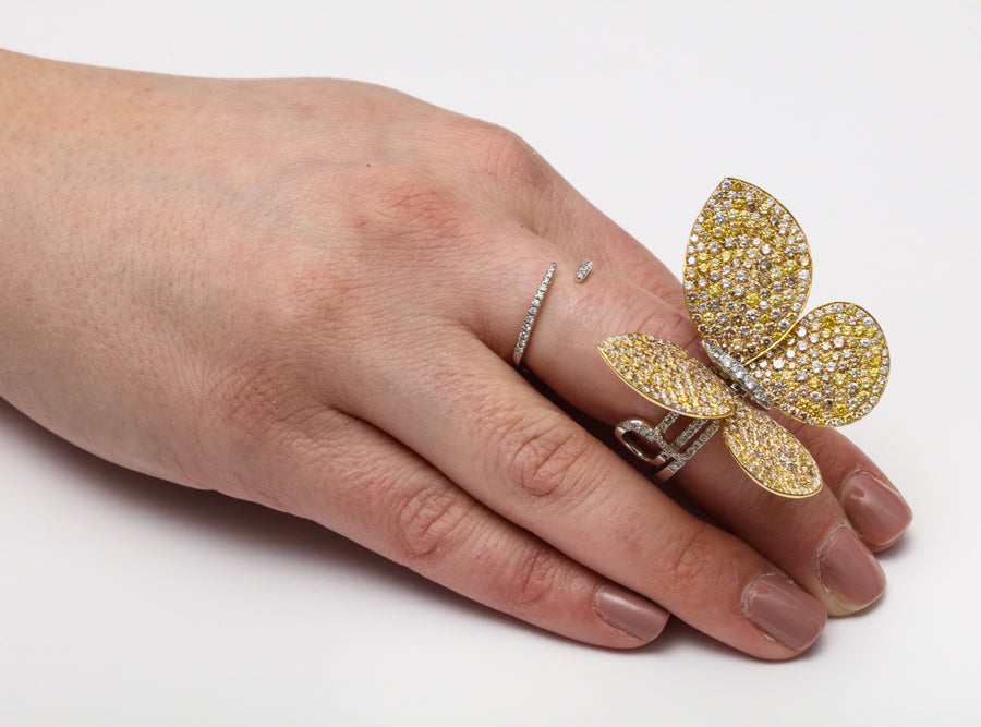 Articulating Butterfly and Fancy Color Diamond Cocktail Ring