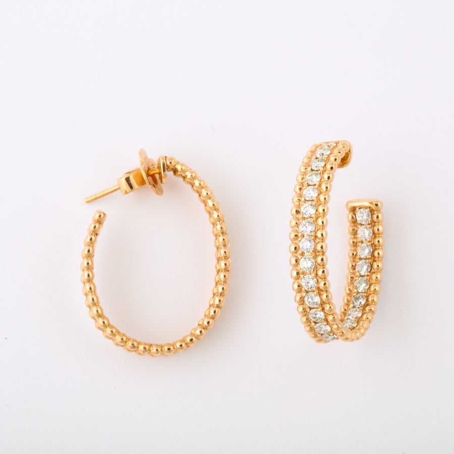 Beaded Oval Rose Gold and Diamond Hoop Earrings