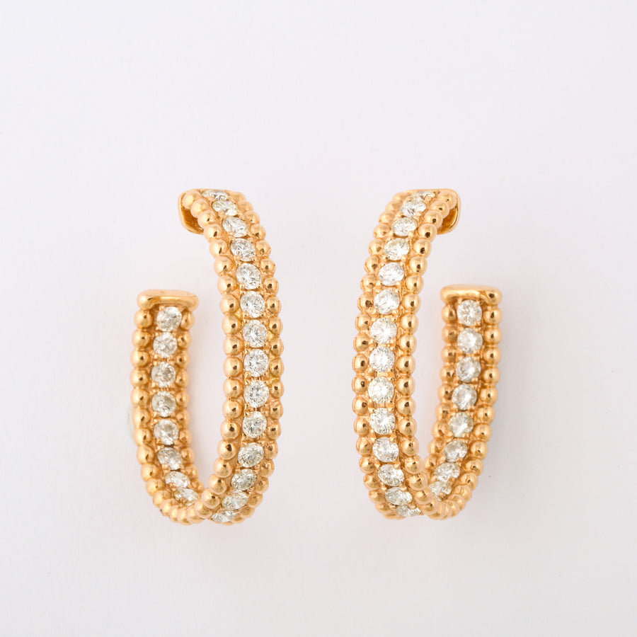 Beaded Oval Rose Gold and Diamond Hoop Earrings