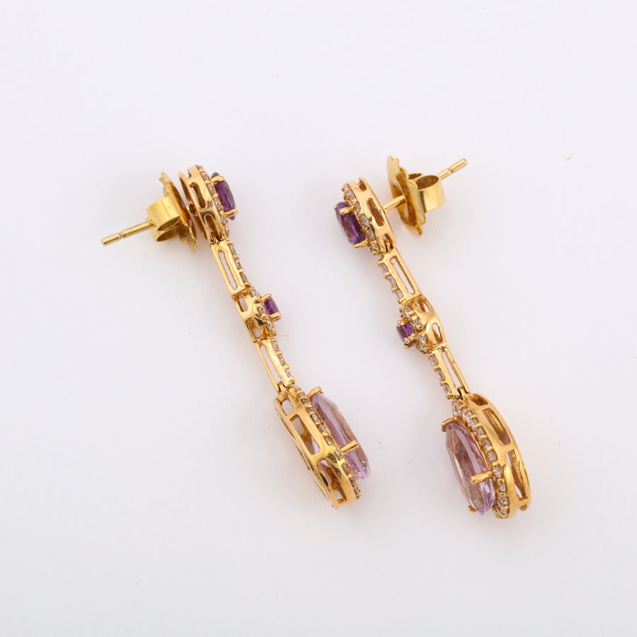 Rose d'France Amethyst and Diamond Ear Pendants