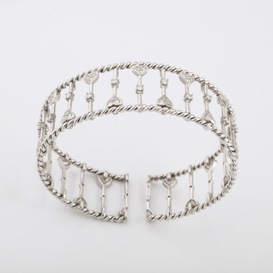 White Gold Cable and Diamond Cuff Bracelet