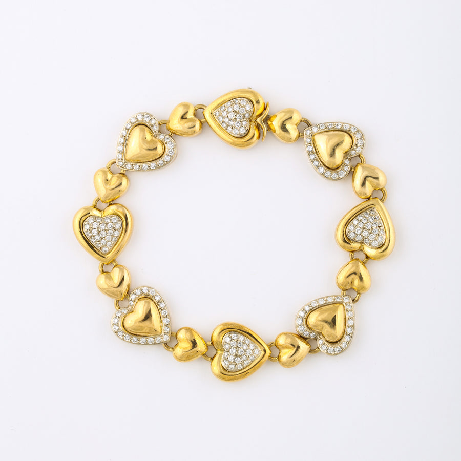 Gold and Diamond Hearts on Line Bracelet