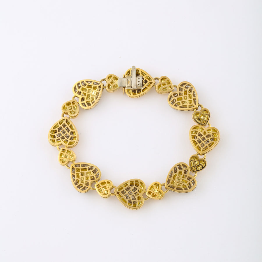 Gold and Diamond Hearts on Line Bracelet