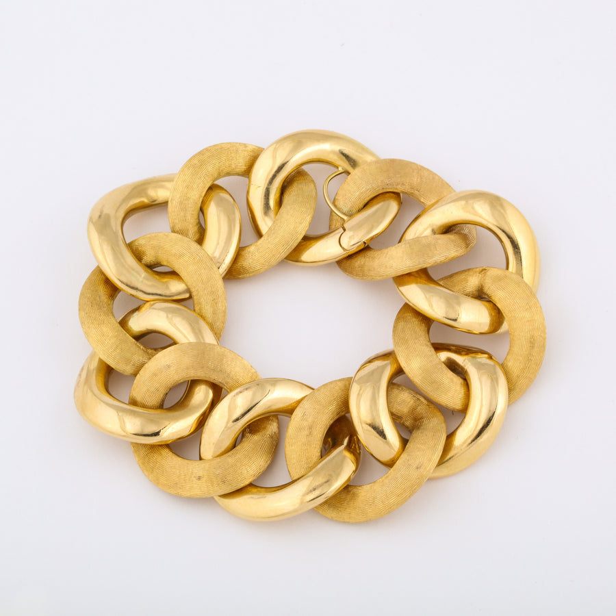 Polished and Textured Yellow Gold Curb Link Bracelet