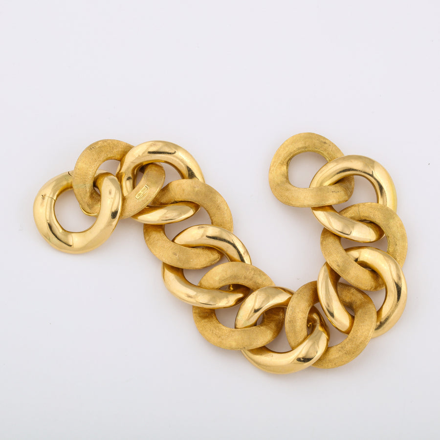 Polished and Textured Yellow Gold Curb Link Bracelet
