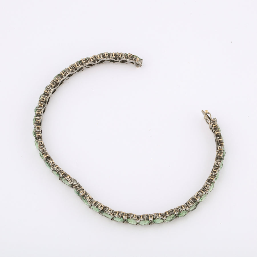 Green Sapphire, Diamond, and Jagged White Gold Stack Bracelet