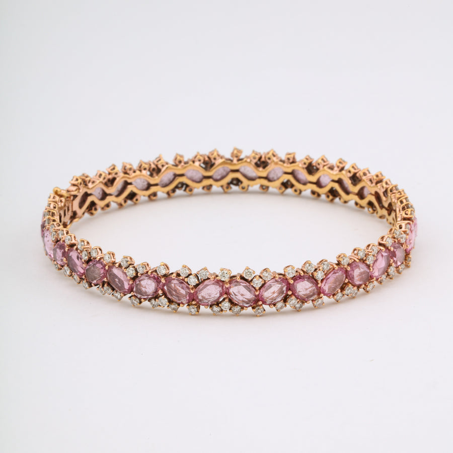 Pink Sapphire, Diamond, and Jagged White Gold Stack Bracelet