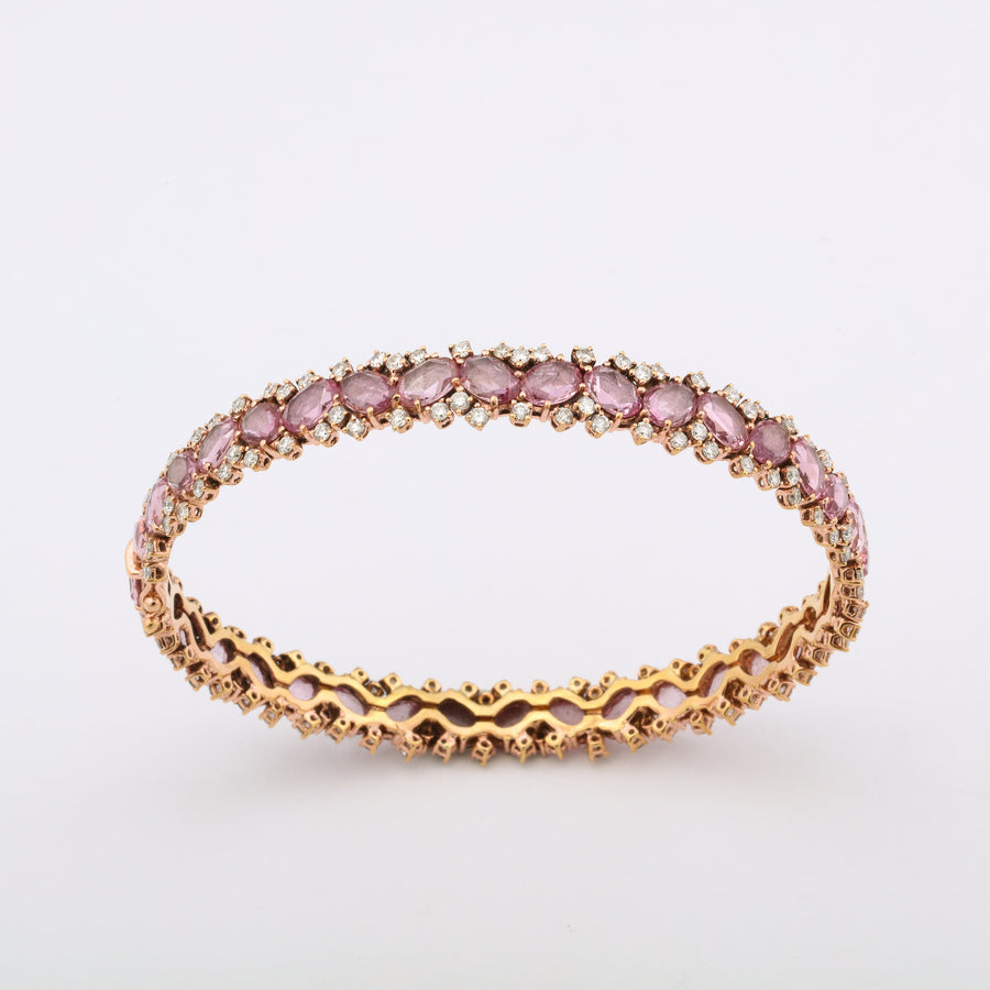 Pink Sapphire, Diamond, and Jagged White Gold Stack Bracelet