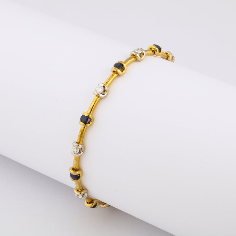 Sapphire, Diamond, and Gold Filament Stack Bracelet