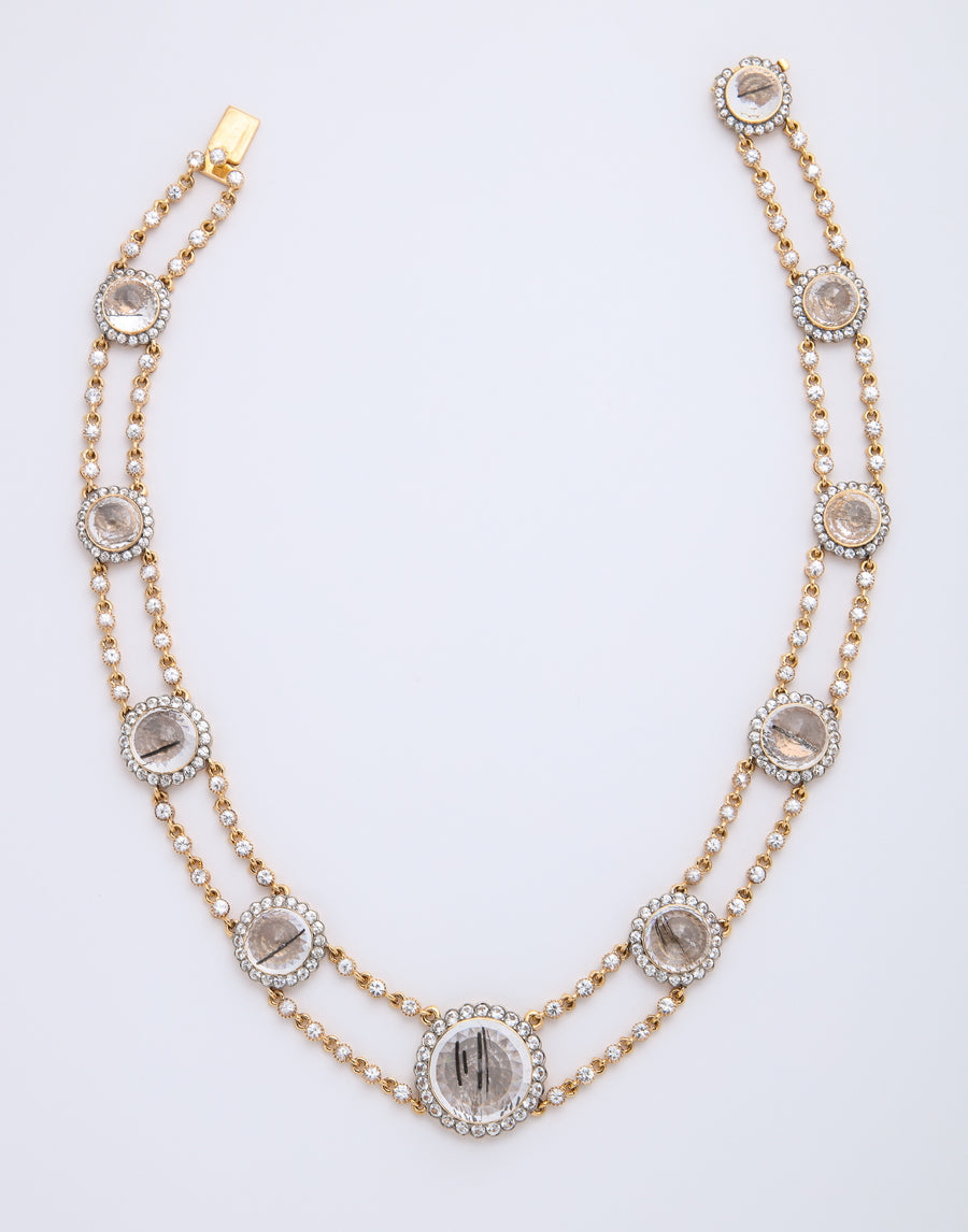 Rutilated Quartz and White Sapphire Necklace