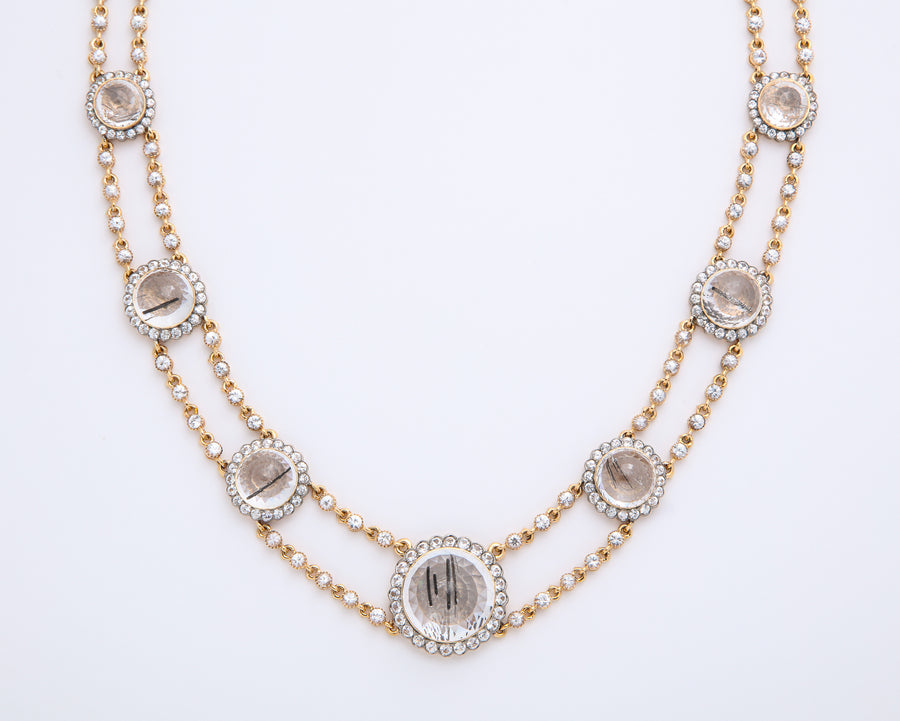 Rutilated Quartz and White Sapphire Necklace