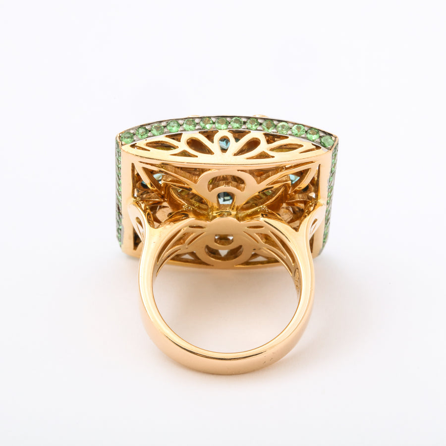 Square Arabesque Multi-Color Gem Stone + Diamond Cocktail Ring
