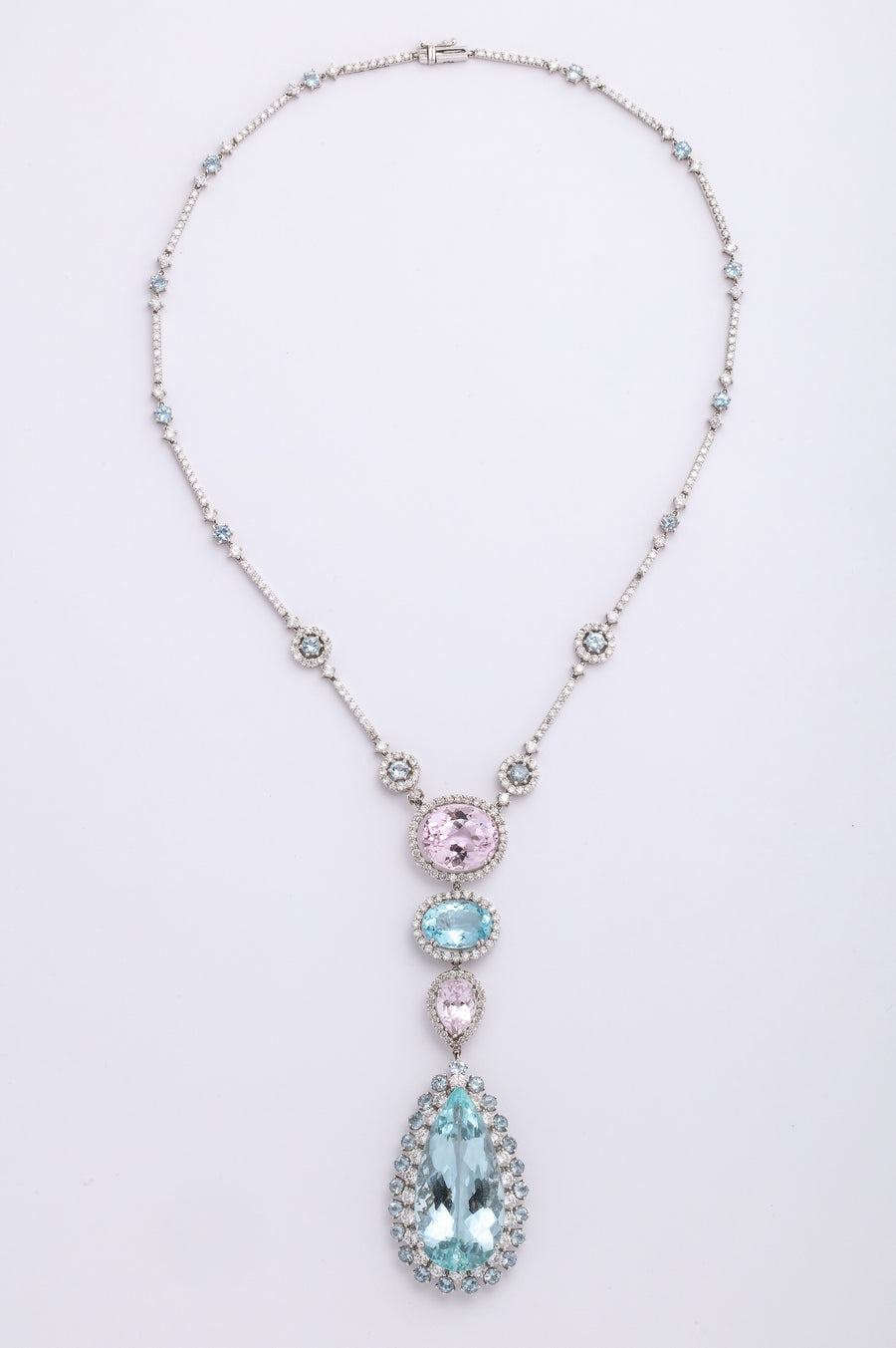 Aquamarine, Kunzite and Diamond Pendant Necklace