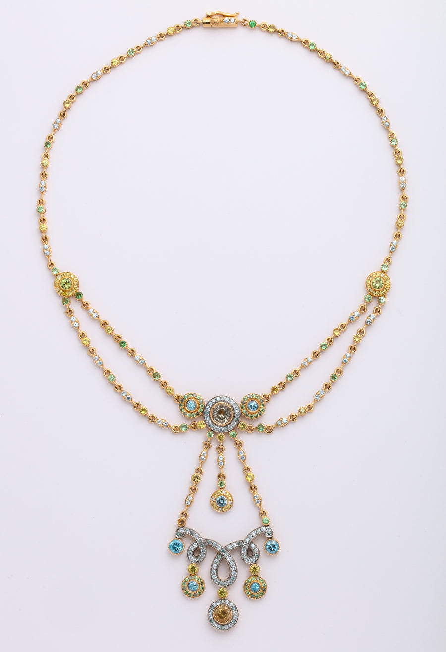 Multi-Color Semiprecious Diamond Necklace