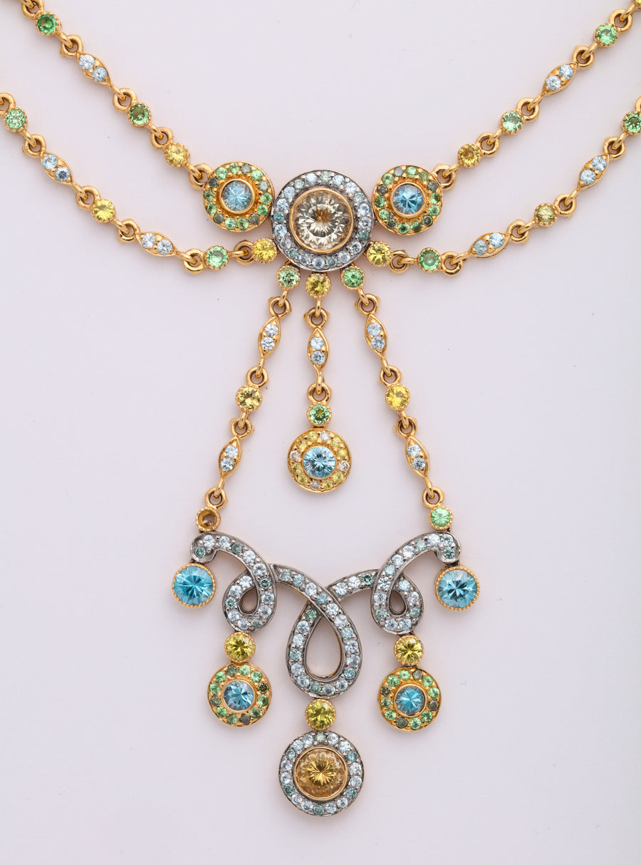 Multi-Color Semiprecious Diamond Necklace