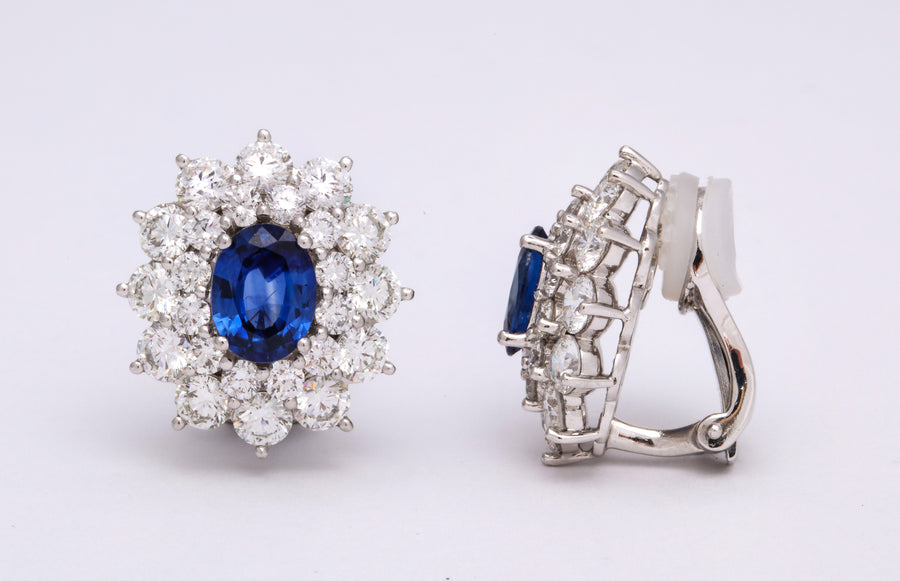 Sapphire and Diamond Platinum Clip Earrings