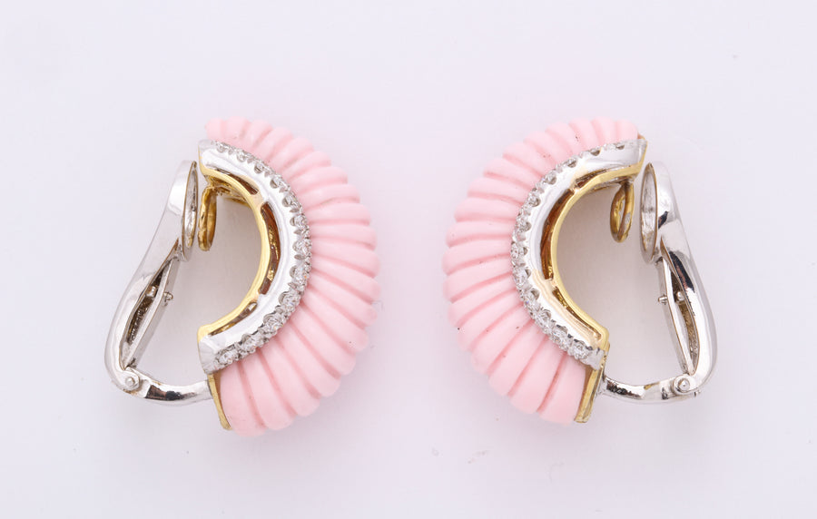 Coral Diamond Clip Earrings