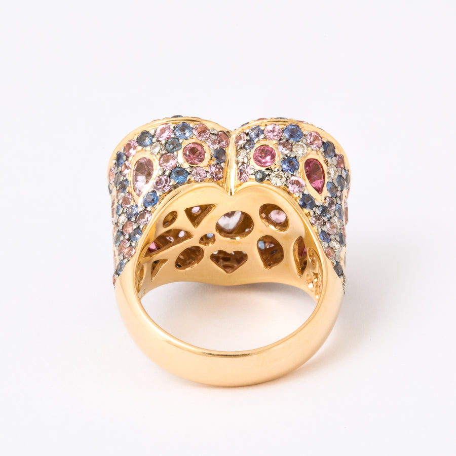 Fantasy Heart Shape Multi-Color Sapphire + Diamond Cocktail Ring
