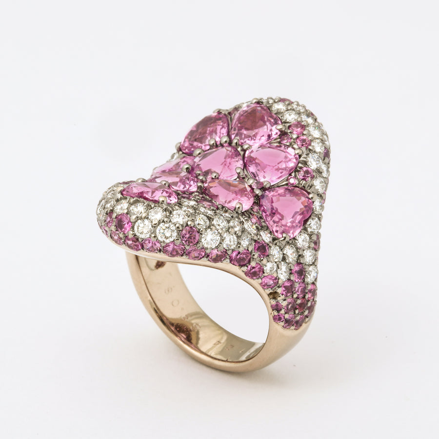 Pink Heart Sapphire + Diamond Saddle Ring
