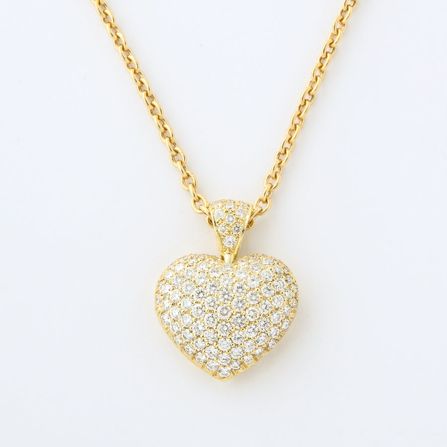 Yellow Gold + Diamond Bombe Heart Pendant and Chain