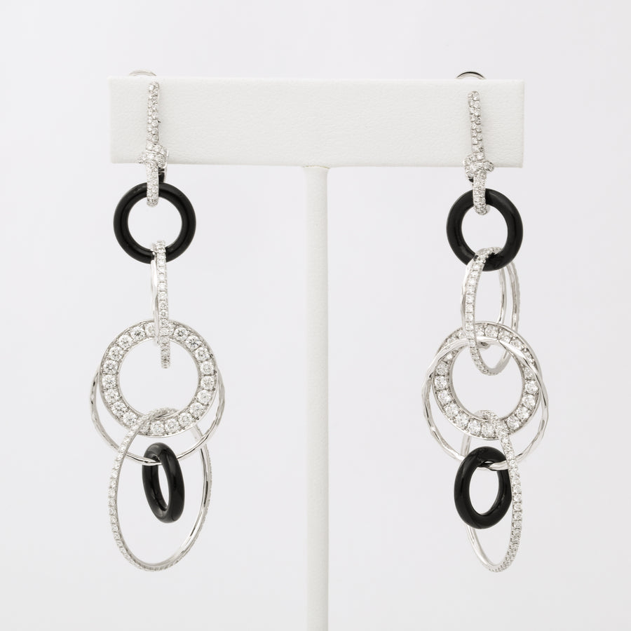 Suspending Black Onyx Diamond Dangle Ring Earrings