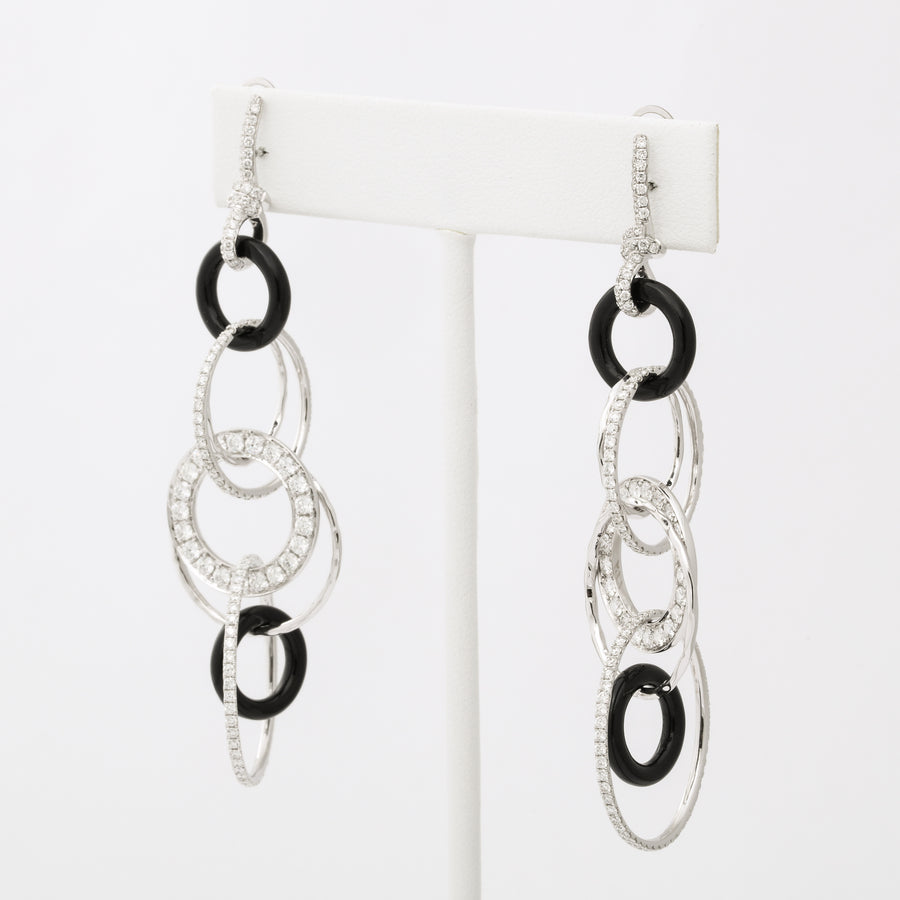 Suspending Black Onyx Diamond Dangle Ring Earrings