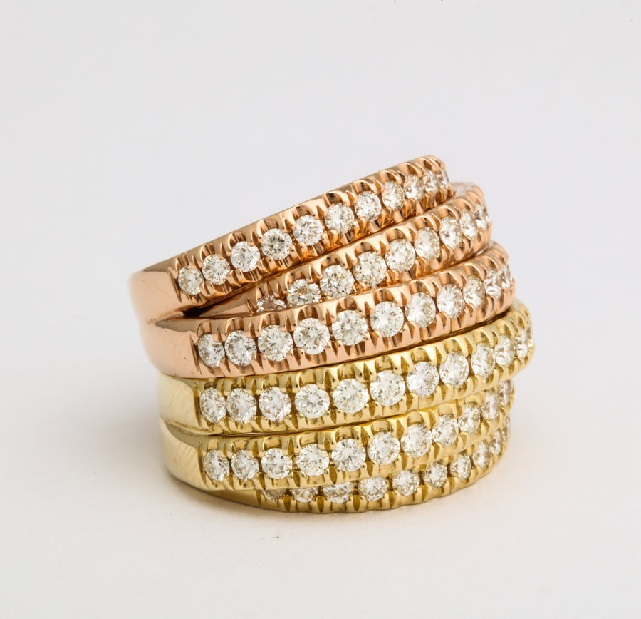 Rose Gold and Yellow Gold Twin Stack Diamond Rings